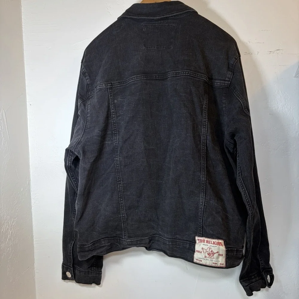 True Religion Jacket Mens XL Black‎ Denim Trucker Western Y2K Stitch Streetwear